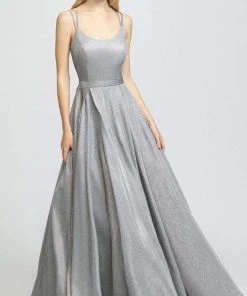 Madison James - 19-209 Scoop Neck Glitter Knit A-line Dress Formal Gowns