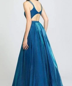 Madison James - 19-209 Scoop Neck Glitter Knit A-line Dress Formal Gowns