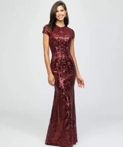 Formal Gowns Madison James - 19-253M Sequined Jewel Neck Trumpet Dress 6 Formal Gowns Madison James - 19-253M Sequined Jewel Neck Trumpet Dress