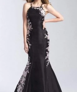 Formal Gowns Madison James - 20-301 Floral Applique Halter Mermaid Dress