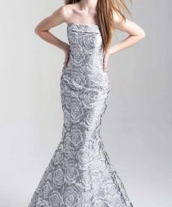 Madison James - 20-315 Floral Brocade Strapless Mermaid Dress