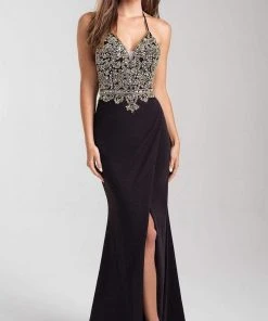 Formal Gowns Madison James - 20-322 Embellished Halter Dress With Slit