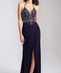 Formal Gowns Madison James - 20-322 Embellished Halter Dress With Slit