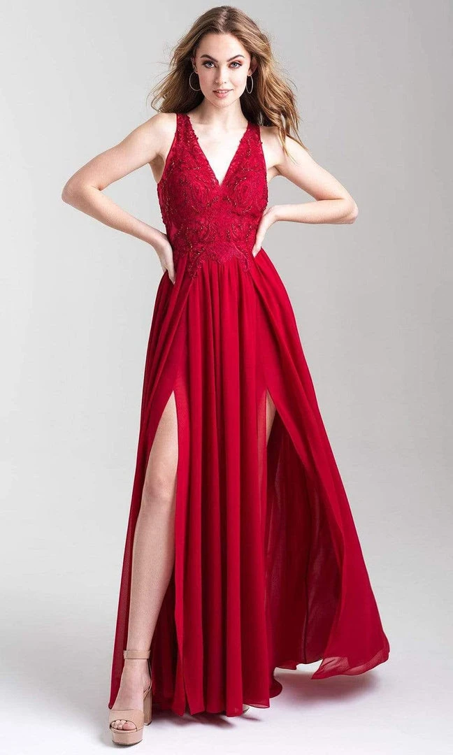 Madison James - 20-325 Embroidered V-neck Chiffon A-line Gown 5 Madison James - 20-325 Embroidered V-neck Chiffon A-line Gown