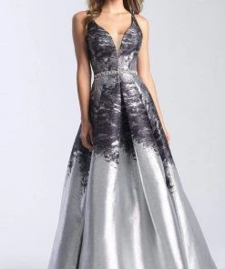 Madison James - 20-333 Deep V-neck Metallic Mikado Ballgown