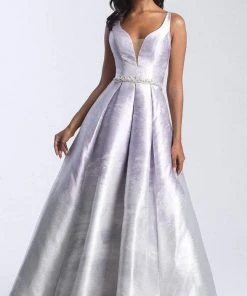 Madison James - 20-333 Deep V-neck Metallic Mikado Ballgown