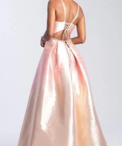 Madison James - 20-333 Deep V-neck Metallic Mikado Ballgown
