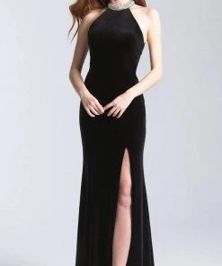 Formal Gowns Madison James - 20-350 Jeweled Collar Halter Velvet Gown