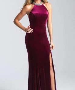 Formal Gowns Madison James - 20-350 Jeweled Collar Halter Velvet Gown