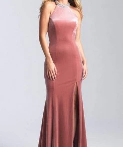 Formal Gowns Madison James - 20-350 Jeweled Collar Halter Velvet Gown