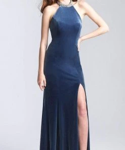 Formal Gowns Madison James - 20-350 Jeweled Collar Halter Velvet Gown