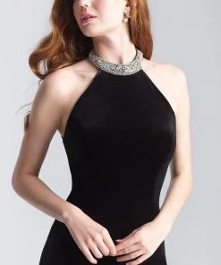 Formal Gowns Madison James - 20-350 Jeweled Collar Halter Velvet Gown