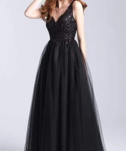 Madison James - 20-354 Sequined V-neck Tulle A-line Gown