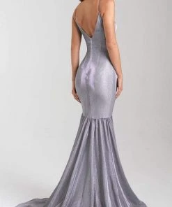 Madison James - 20-355 Deep V-neck Glitter Jersey Trumpet Dress Formal Gowns