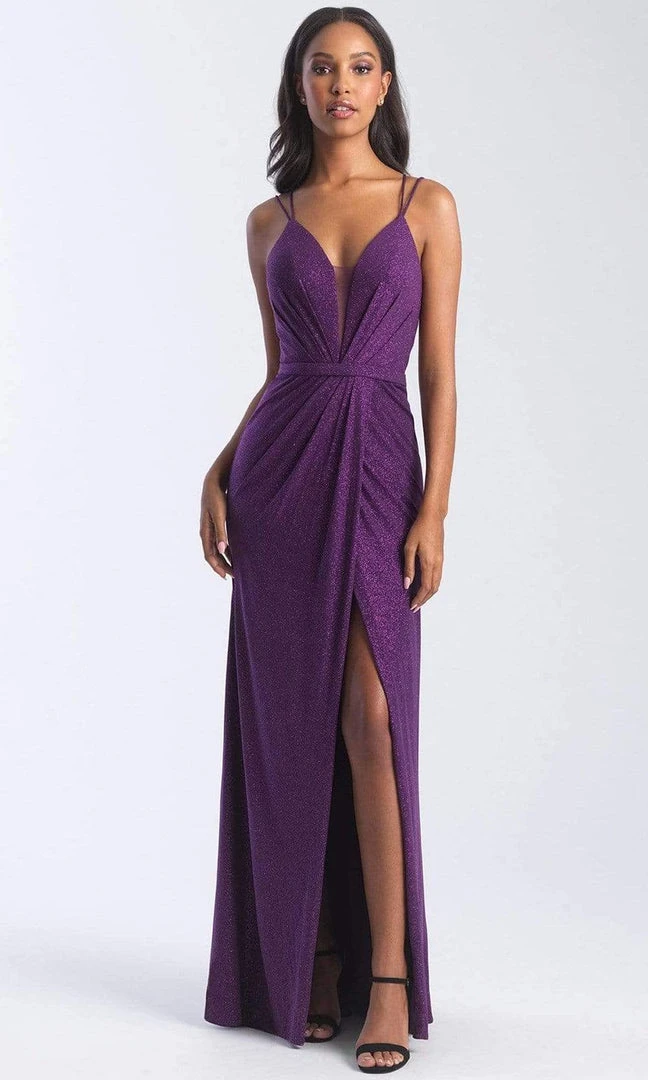 Madison James - 20-356 Deep V-neck Glitter Jersey Sheath Dress 4 Madison James - 20-356 Deep V-neck Glitter Jersey Sheath Dress