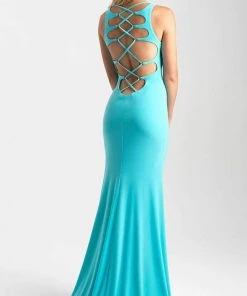 Madison James - 20-368 Plunging Lace Up Back High Slit Gown Formal Gowns 8 Madison James - 20-368 Plunging Lace Up Back High Slit Gown Formal Gowns