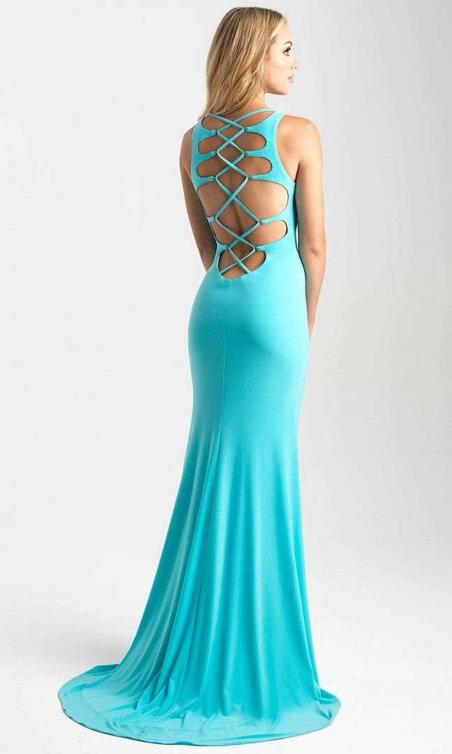 Madison James - 20-368 Plunging Lace Up Back High Slit Gown Formal Gowns 4 Madison James - 20-368 Plunging Lace Up Back High Slit Gown Formal Gowns