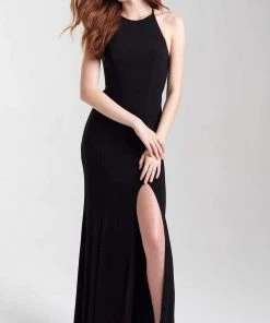 Madison James - 20-371 Halter Chiffon Tied Back High Slit Gown