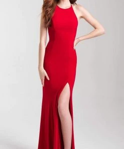 Madison James - 20-371 Halter Chiffon Tied Back High Slit Gown 10 Madison James - 20-371 Halter Chiffon Tied Back High Slit Gown