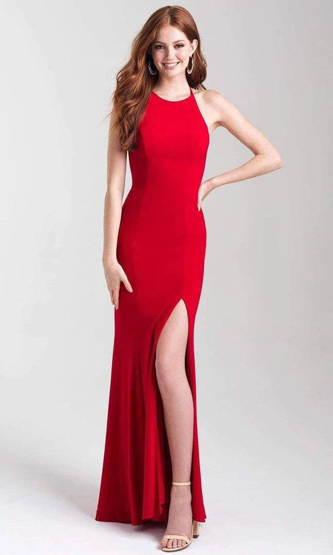 Madison James - 20-371 Halter Chiffon Tied Back High Slit Gown 6 Madison James - 20-371 Halter Chiffon Tied Back High Slit Gown