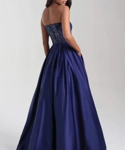Formal Gowns Madison James - 20-372 Sequined Deep V-neck Satin Ballgown