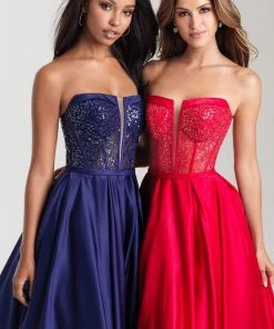 Formal Gowns Madison James - 20-372 Sequined Deep V-neck Satin Ballgown 9 Formal Gowns Madison James - 20-372 Sequined Deep V-neck Satin Ballgown