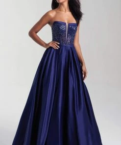 Formal Gowns Madison James - 20-372 Sequined Deep V-neck Satin Ballgown