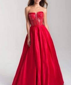 Formal Gowns Madison James - 20-372 Sequined Deep V-neck Satin Ballgown 8 Formal Gowns Madison James - 20-372 Sequined Deep V-neck Satin Ballgown