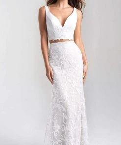 Madison James - 20-380 Two Piece Embroidered V-neck Sheath Dress Formal Gowns 7 Madison James - 20-380 Two Piece Embroidered V-neck Sheath Dress Formal Gowns