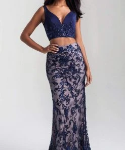 Madison James - 20-380 Two Piece Embroidered V-neck Sheath Dress Formal Gowns 9 Madison James - 20-380 Two Piece Embroidered V-neck Sheath Dress Formal Gowns