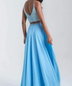 Madison James - 20-389 Beaded V-Neck High Slit Long Gown