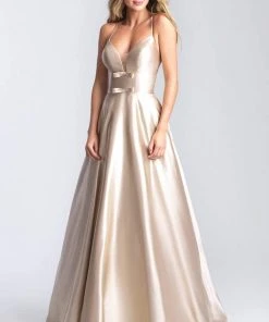 Madison James - 20-392 Metallic Lame Deep V-neck A-line Gown Formal Gowns