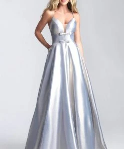 Madison James - 20-392 Metallic Lame Deep V-neck A-line Gown Formal Gowns 8 Madison James - 20-392 Metallic Lame Deep V-neck A-line Gown Formal Gowns