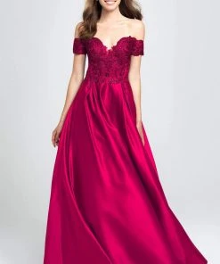 Madison James - Beaded Appliqued Off Shoulder Satin A-Line Gown 19-102 - 1 Pc White In Size 08 Available Formal Gowns