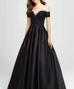 Madison James - Beaded Appliqued Off Shoulder Satin A-Line Gown 19-102 - 1 Pc White In Size 08 Available Formal Gowns