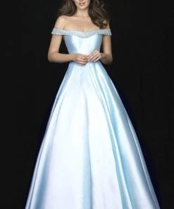 Madison James - Beaded Off-Shoulder Mikado Ballgown 18-710 - 1 Pc Blush In Size 6 And 1 Pc Light Blue In Size 4 Available