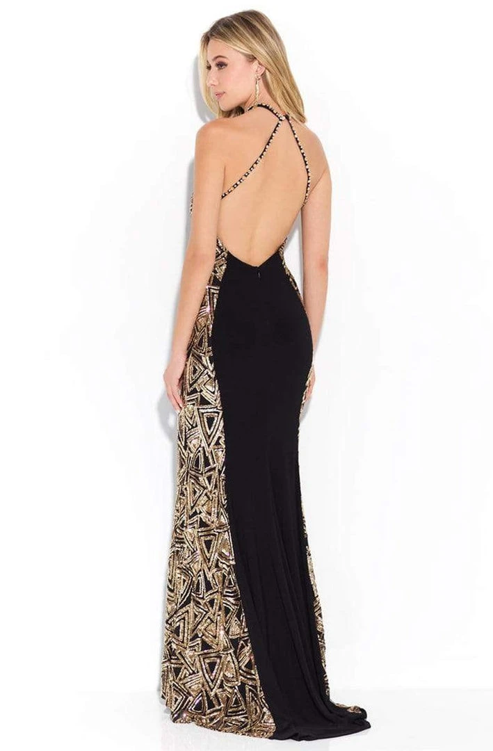 Madison James - Sequined Halter Evening Dress 17-261 - 1 Pc Blk/Gd In Size 6 Available Formal Gowns 4 Madison James - Sequined Halter Evening Dress 17-261 - 1 Pc Blk/Gd In Size 6 Available Formal Gowns