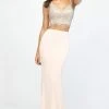 Madison James - Two Piece Beaded Jersey Trumpet Dress 19-167 - 1 Pc Peach In Size 00 Available Formal Gowns