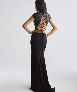 Madison James - Two Piece High Neck Evening Gown 18-655 - 1 Pc Black In Size 6 Available Formal Gowns