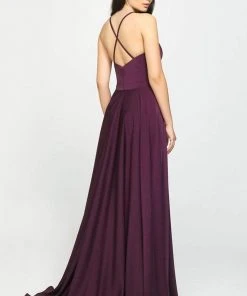 Madison James - V-Neck Sleeveless Stretch Satin A-Line Gown 19-178 - 1 Pc Purple In Size 24 Available Formal Gowns