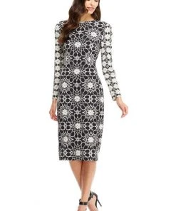 Cocktail Dresses Maggy London - G2568M Long Sleeve Multi Print Sheath Dress