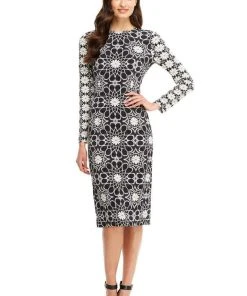 Cocktail Dresses Maggy London - G2568M Long Sleeve Multi Print Sheath Dress