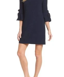 Cocktail Dresses Maggy London - G3079M Flounce Quarter Sleeve Column Mini Shift Dress