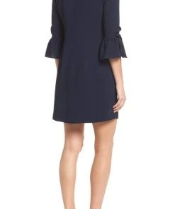 Cocktail Dresses Maggy London - G3079M Flounce Quarter Sleeve Column Mini Shift Dress