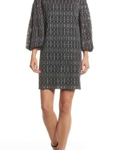 Maggy London - G3231M Cold Shoulder Bishop Sleeve Geo-Lace Print Dress