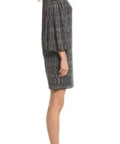 Maggy London - G3231M Cold Shoulder Bishop Sleeve Geo-Lace Print Dress