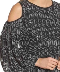 Maggy London - G3231M Cold Shoulder Bishop Sleeve Geo-Lace Print Dress