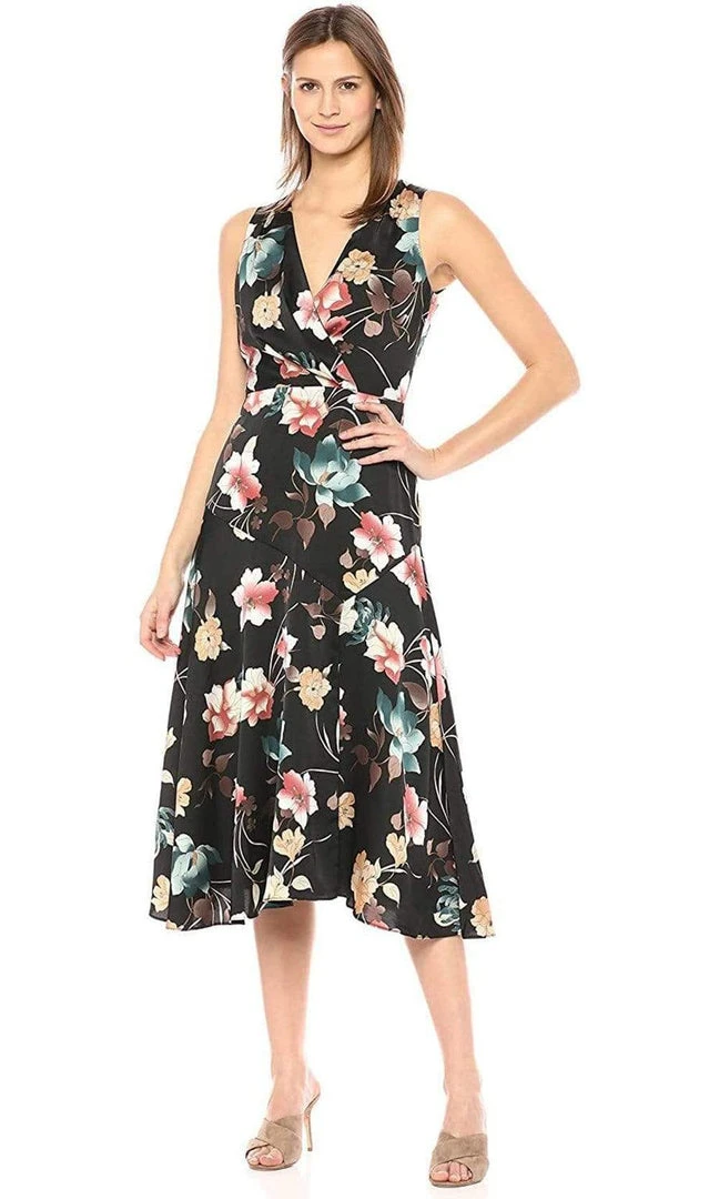 Cocktail Dresses Maggy London - G3784M Tea Length Floral Surplice Dress 3 Cocktail Dresses Maggy London - G3784M Tea Length Floral Surplice Dress