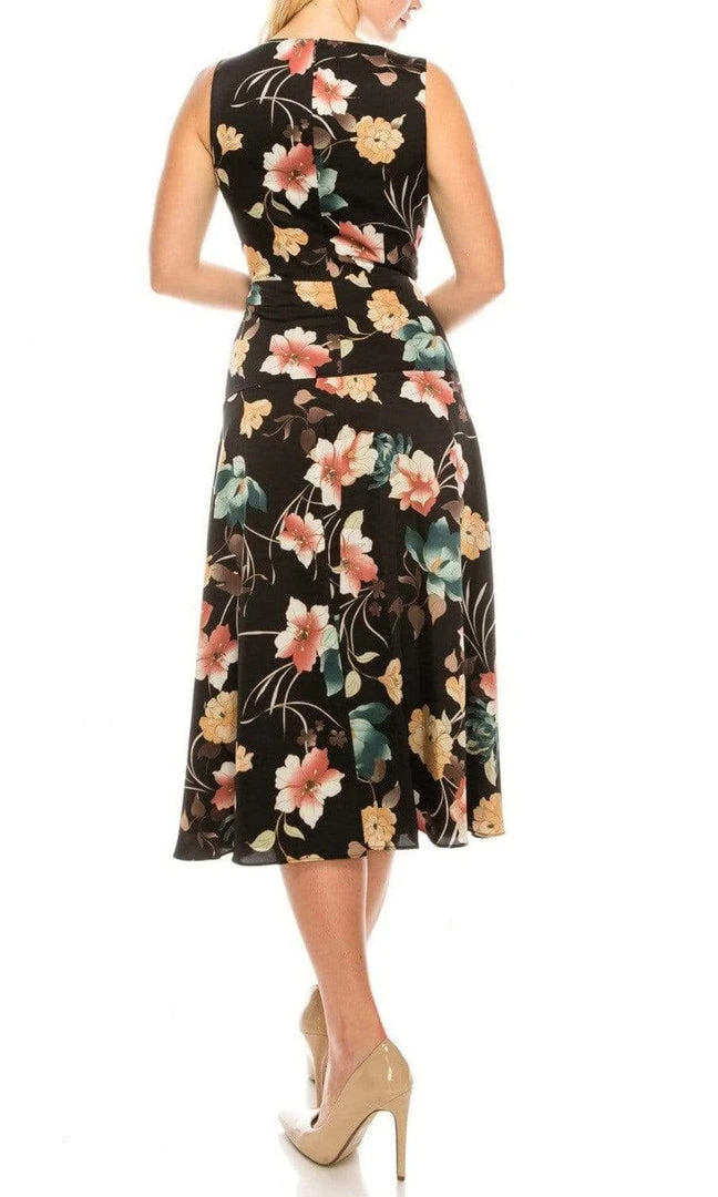Cocktail Dresses Maggy London - G3784M Tea Length Floral Surplice Dress 6 Cocktail Dresses Maggy London - G3784M Tea Length Floral Surplice Dress