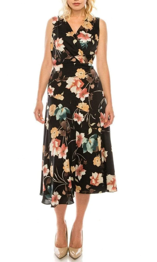 Cocktail Dresses Maggy London - G3784M Tea Length Floral Surplice Dress 9 Cocktail Dresses Maggy London - G3784M Tea Length Floral Surplice Dress